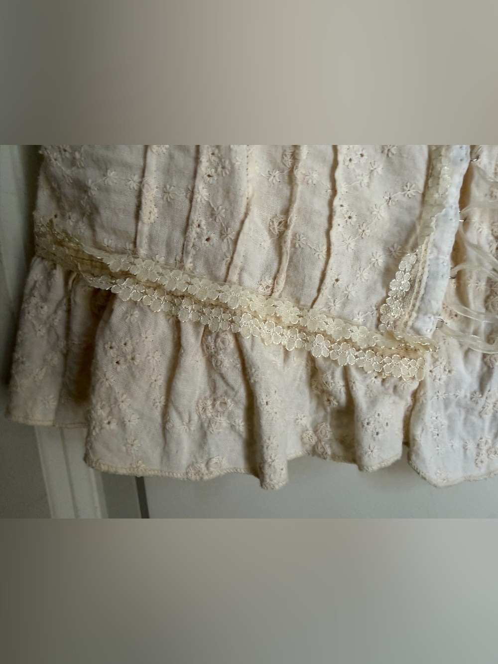 Beaubois Cream eyelet Lace-Up Ruffled Cotton Corset tank Top L cottagecore boho - Picture 3 of 11